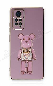 Eiroo Xiaomi Redmi Note 11 Pro Candy Bear Standlı Mor Silikon Kılıf - 1