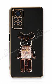 Eiroo Xiaomi Redmi Note 11 Pro Candy Bear Standlı Siyah Silikon Kılıf - 1