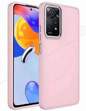 Eiroo Xiaomi Redmi Note 11 Pro Metal Çerçeveli Pembe Rubber Kılıf - 1