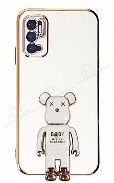 Eiroo Xiaomi Redmi Note 11 SE Baby Bear Standlı Beyaz Silikon Kılıf - 1