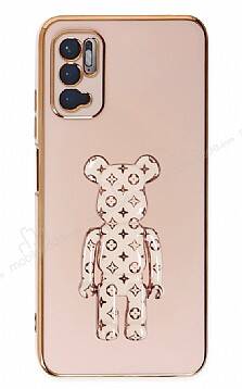 Eiroo Xiaomi Redmi Note 11 SE Bearbrick Standlı Pembe Silikon Kılıf - 1