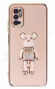 Eiroo Xiaomi Redmi Note 11 SE Candy Bear Standlı Pembe Silikon Kılıf - 1