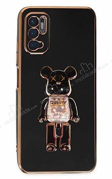 Eiroo Xiaomi Redmi Note 11 SE Candy Bear Standlı Siyah Silikon Kılıf - 1