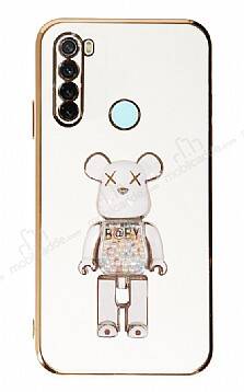 Eiroo Xiaomi Redmi Note 8 Candy Bear Standlı Beyaz Silikon Kılıf - 1