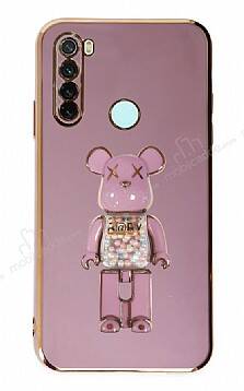 Eiroo Xiaomi Redmi Note 8 Candy Bear Standlı Mor Silikon Kılıf - 1