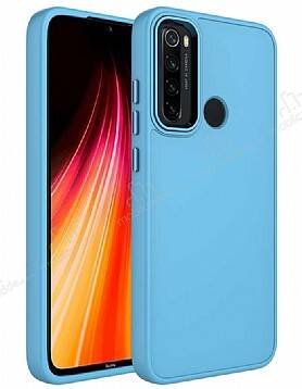 Eiroo Xiaomi Redmi Note 8 Metal Çerçeveli Açık Mavi Rubber Kılıf - 1