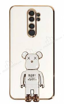 Eiroo Xiaomi Redmi Note 8 Pro Baby Bear Standlı Beyaz Silikon Kılıf - 1