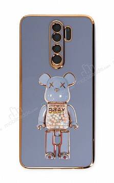 Eiroo Xiaomi Redmi Note 8 Pro Candy Bear Standlı Mavi Silikon Kılıf - 1