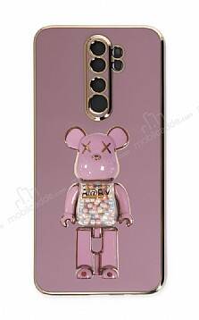 Eiroo Xiaomi Redmi Note 8 Pro Candy Bear Standlı Mor Silikon Kılıf - 1