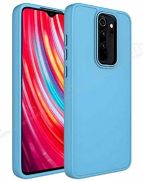 Eiroo Xiaomi Redmi Note 8 Pro Metal Çerçeveli Açık Mavi Rubber Kılıf - 1