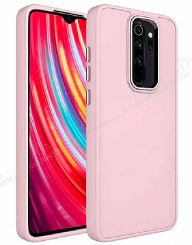 Eiroo Xiaomi Redmi Note 8 Pro Metal Çerçeveli Pembe Rubber Kılıf - 1