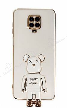 Eiroo Xiaomi Redmi Note 9 Pro Max Baby Bear Standlı Beyaz Silikon Kılıf - 1