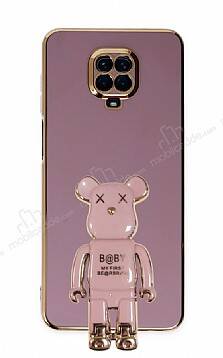 Eiroo Xiaomi Redmi Note 9 Pro Max Baby Bear Standlı Mor Silikon Kılıf - 1