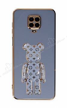 Eiroo Xiaomi Redmi Note 9 Pro Max Bearbrick Standlı Mavi Silikon Kılıf - 1