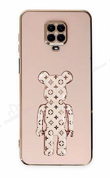 Eiroo Xiaomi Redmi Note 9 Pro Max Bearbrick Standlı Pembe Silikon Kılıf - 1