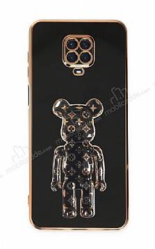 Eiroo Xiaomi Redmi Note 9 Pro Max Bearbrick Standlı Siyah Silikon Kılıf - 1