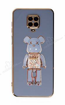 Eiroo Xiaomi Redmi Note 9 Pro Max Candy Bear Standlı Mavi Silikon Kılıf - 1