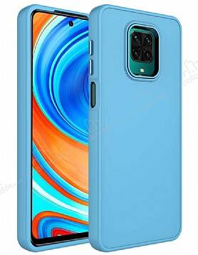 Eiroo Xiaomi Redmi Note 9 Pro Max Metal Çerçeveli Açık Mavi Rubber Kılıf - 1