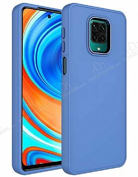 Eiroo Xiaomi Redmi Note 9 Pro Max Metal Çerçeveli Mavi Rubber Kılıf - 1