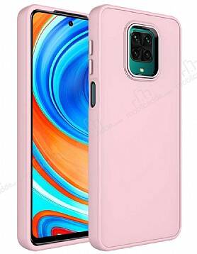 Eiroo Xiaomi Redmi Note 9 Pro Max Metal Çerçeveli Pembe Rubber Kılıf - 1