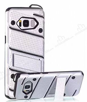 Eiroo Zag Armor Samsung Galaxy S8 Standlı Ultra Koruma Silver Kılıf - 1