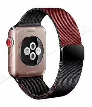 Apple Watch 4 / Watch 5 Geili Siyah-Krmz Metal Kordon (40 mm)