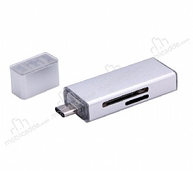 Eiroo USB Type-C ve Micro USB Silver Kart Okuyucu