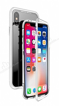 Dafoni Glass Guard iPhone XS Max Metal Kenarl Cam Silver Klf