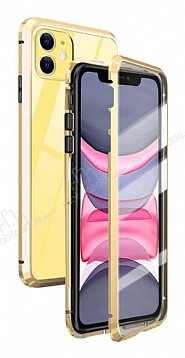 Dafoni Magnet Glass iPhone 11 360 Derece Koruma Cam Gold Klf