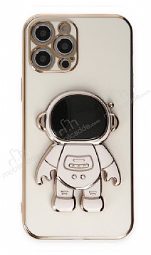 Eiroo Astronot iPhone 12 Pro Max Standl Beyaz Silikon Klf