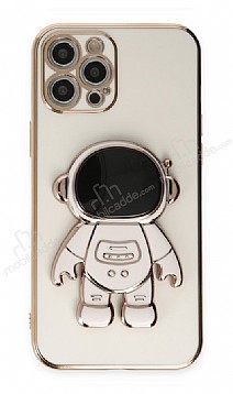 Eiroo Astronot iPhone 13 Pro Max Standl Beyaz Silikon Klf