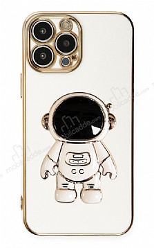 Eiroo Astronot iPhone 14 Pro Max Standl Beyaz Silikon Klf