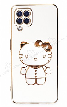 Eiroo Aynal Kitty Samsung Galaxy A12 Standl Beyaz Silikon Klf