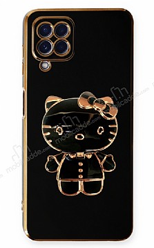 Eiroo Aynal Kitty Samsung Galaxy A22 4G Standl Siyah Silikon Klf