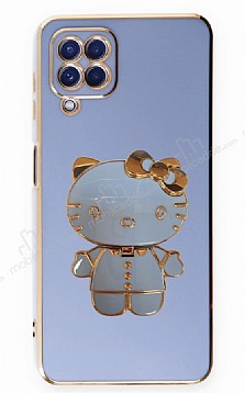 Eiroo Aynal Kitty Samsung Galaxy A22 4G Standl Mavi Silikon Klf