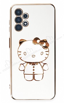 Eiroo Aynal Kitty Samsung Galaxy A52s 5G Standl Beyaz Silikon Klf