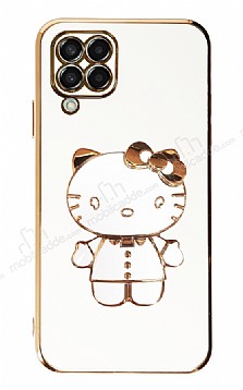 Eiroo Aynal Kitty Samsung Galaxy M32 Standl Beyaz Silikon Klf