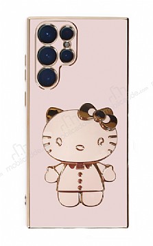 Eiroo Aynal Kitty Samsung Galaxy S22 Ultra 5G Standl Pembe Silikon Klf