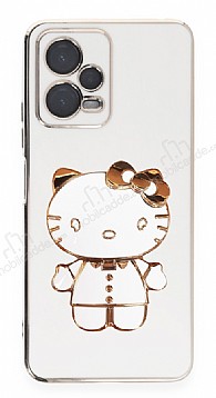 Eiroo Aynal Kitty Xiaomi Redmi Note 12 5G Standl Beyaz Silikon Klf