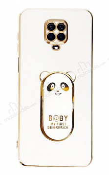 Eiroo Baby Panda Xiaomi Redmi Note 9 Pro Max Standl Beyaz Silikon Klf