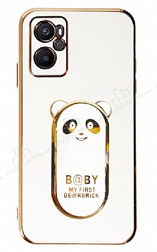 Eiroo Baby Panda Oppo A96 Standl Beyaz Silikon Klf
