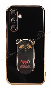 Eiroo Baby Panda Samsung Galaxy A14 4G Standl Siyah Silikon Klf
