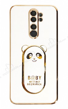 Eiroo Baby Panda Xiaomi Redmi Note 8 Pro Standl Beyaz Silikon Klf