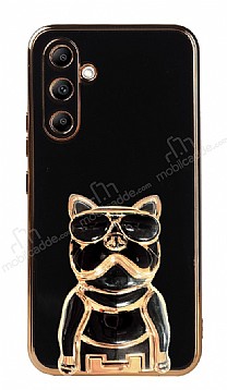 Eiroo Bulldog Samsung Galaxy A14 4G Standl Siyah Silikon Klf