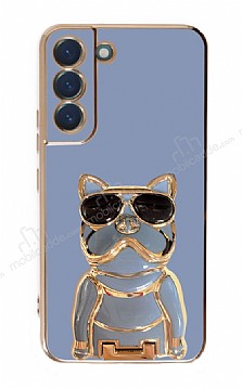 Eiroo Bulldog Samsung Galaxy S21 FE 5G Standl Mavi Silikon Klf