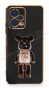 Eiroo Candy Bear Xiaomi Redmi Note 12 5G Standl Siyah Silikon Klf