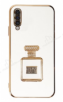 Eiroo Samsung Galaxy A30S Aynal Parfm Standl Beyaz Silikon Klf