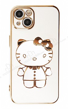 Eiroo iPhone 13 Aynal Kitty Standl Beyaz Silikon Klf