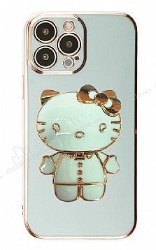 Eiroo iPhone 13 Pro Max Aynal Kitty Standl Yeil Silikon Klf