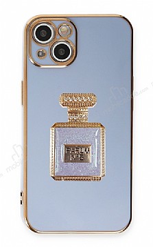 Eiroo iPhone 14 Plus Aynal Parfm Standl Mavi Silikon Klf